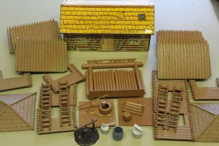 Marx Vintage " Fort Apache Stockade Fort With Cabin " Play Set 1950s