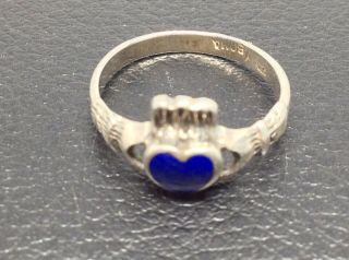 Vintage Boma Sterling Silver Lapis Claddagh Celtic Ring 6