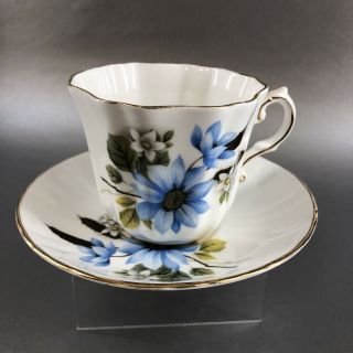 Vintage Royal Grafton Blue Floral Bone China Teacup & Saucer England Tea Cup