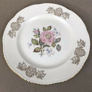 4 Homer Laughlin Queen Esther Dinner Plate Liberty Shape Pink Rose Gold Edge VTG 5