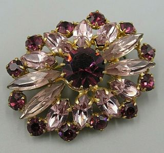 Show Stopper Vintage Jewelry Ruby Red Lavender Flower Brooch Pin Rhinestone Lotj