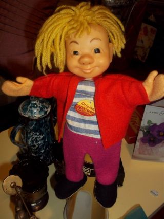 Vintage Steiff Hand Puppet Girl Boy Kid Orange Hair Tag Child Eulan Bayer Cute