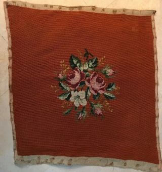 Vintage Needlepoint Chair Cover Rusty - Colored Dark - Orange Floral