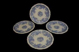 Set Of 4 Vtg Syracuse China Restaurant Ware Scalloped Blue Flowers Dinner Plates