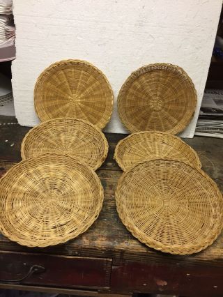 6 Vintage Straw Wicker Woven Rattan Round Placemats Plate Holders Picnic 76