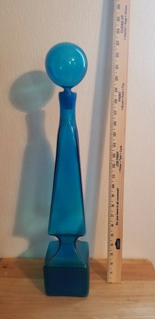 Vintage Cobalt Blue Mid Century Bottle Decanter Vase With Stopper.