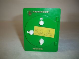 Vintage National Bank Minibank Combination Safe Money Bank Box Collectable Green