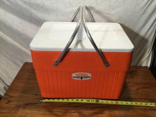 Vintage Orange Thermos Cooler Chest W/tray Aluminum Handles 17’’l,  12’’w,  13’’h