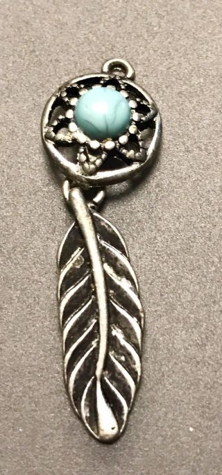 Vintage Native American Turquoise Sterling Silver Shadowbox Pendant W/ Feathers