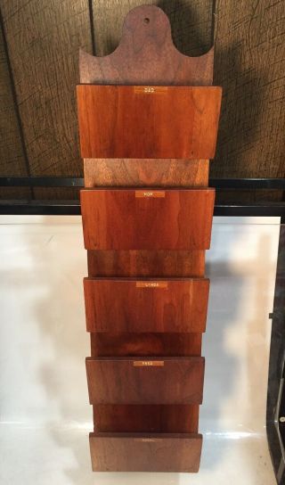 Vintage Wood 5 Slot Mail Organizer Wall Rack Family Mail Holder
