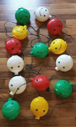 2 Vintage Smiley Face String Lights Noma Blow Mold Camping Patio Lights