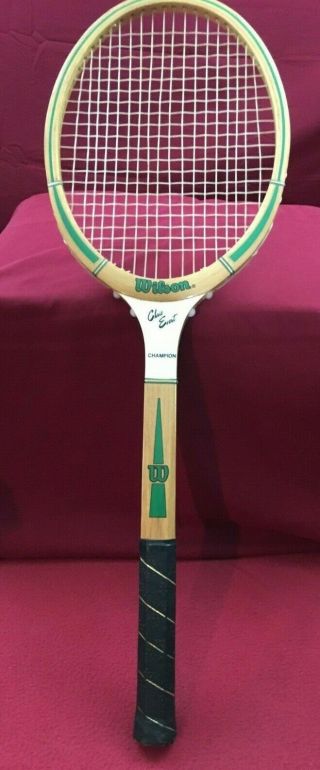 Wilson Chris Evert Champion Vintage Wood Tennis Racket 4 1/4 " Grip Strata - Bow