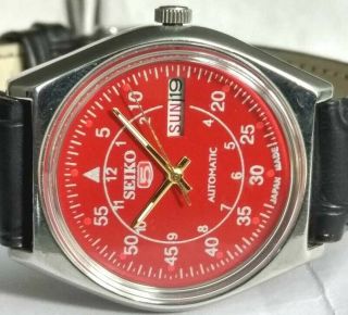 Seiko 5 Automatic Mens Steel Vintage Japan Made Red Dial Watch Run Order
