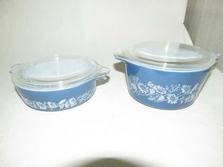 Vintage Pyrex Blue & White Colonial Mist 473 - B & 471 - B Casserole Dishes U.  S.  A.