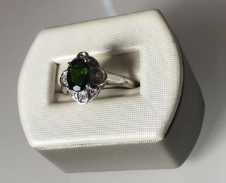 Sterling Silver Oval Green Tourmaline Halo Vintage Ring Sz 6 Estate ($299)