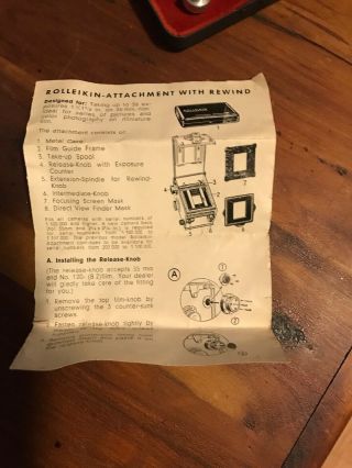 Vintage Rollei Rolleikin 35mm Film Adapter Kit for Rollei TLR Cameras 2