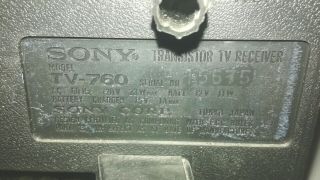 Vintage Sony Solid State Portable Black and White TV Model TV - 760 7