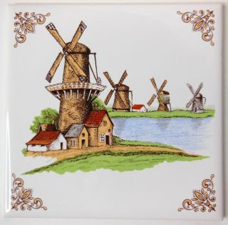 Vtg Villeroy Boch Dutch Holland Windmill Tile Trivet Decoration Made In France