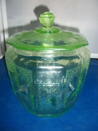 Vintage Green Depression Glass Cookie Jar Princess Pattern Anchor Hocking