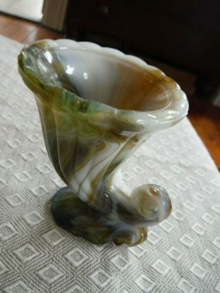 Vintage Swirl Slag Glass Cornucopia Horn Of Plenty Toothpick Holder Imperial? Ex