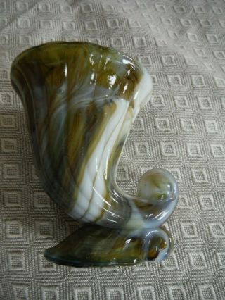 Vintage Swirl Slag Glass Cornucopia Horn of Plenty Toothpick Holder Imperial? EX 2