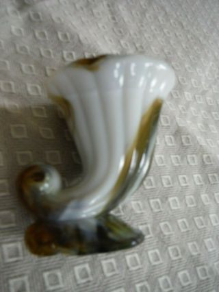 Vintage Swirl Slag Glass Cornucopia Horn of Plenty Toothpick Holder Imperial? EX 4