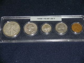 1939 Vintage Circulated Year Set - 5 - Coin Set
