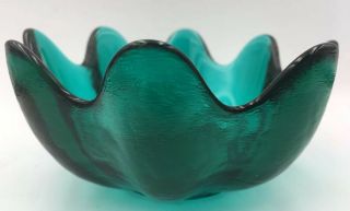 Vintage Murano Glass Blue Green Aquamarine Bowl Scalloped Edges Hand Blown 5.  5 "