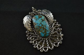 Vintage Native Sterling Decorative Pendant W Turquoise Stone Inlay - 38.  6g