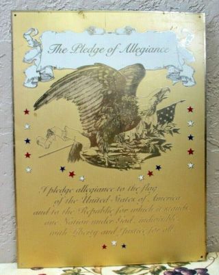 Vintage " The Pledge Of Allegiance " Usa Bald Eagle Brass Wall Plaque Plate