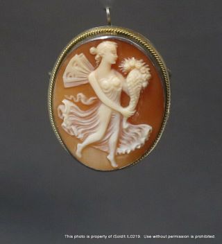 Vintage Art Nouveau Carved Coral Fairy Cameo Pin Brooch Pendant Sterling Silver