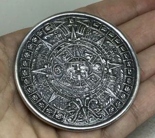 Vintage Huge Taxco Mexico Sterling Silver Aztec Calendar Brooch Pendant (22.  8g)