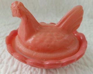 Vintage Glass Hen On Nest Chicken Westmoreland Salt Dish Rose Pink Collectible