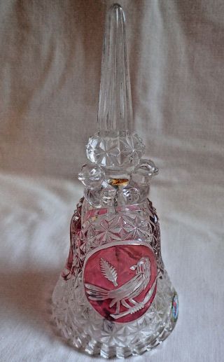 Vintage Hofbauer Byrdes Germany Lead Cut Crystal Glass Ruby Red Bird Bell