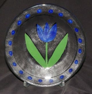 Vintage Kosta Boda Tulip Hand Painted Blue Glass Plate Ulrica Hydman Vallien. 2