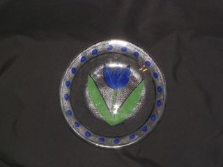 Vintage Kosta Boda Tulip Hand Painted Blue Glass Plate Ulrica Hydman Vallien. 5