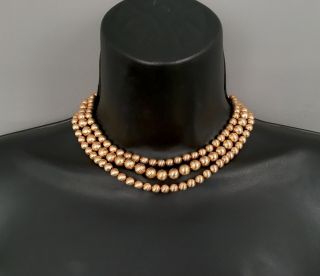 Vtg Sarah Coventry Textured Gold Tone Bead - Heavy Multi Stranded Choker Necklace