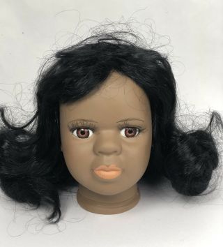 Vtg Porcelain Girl Doll Head Neck Black Hair Wig 4 1/2” Tall African American