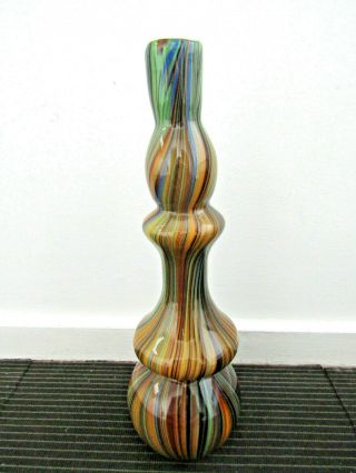 Vintage Murano Tall Multi Colour Swirl Striped Vase - 18.  5 Inches Tall