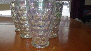 Vintage Tumblers Glasses Iridescent Thumb Print Design Morgantown Glass Co 6 12z