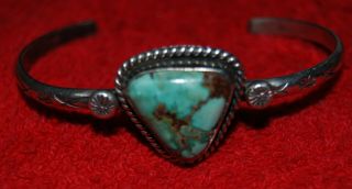 Vintage Navajo Silver And Turquoise Bracelet Signed Angela Lee
