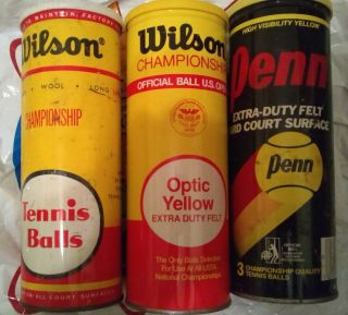 3 Vintage Tennis Ball Metal Cans Wilson,  Penn