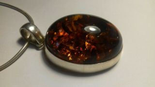 Very Large Vintage Silver And Amber Pendant Necklace.