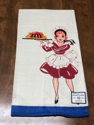 Vintage Hand Printed Tea Towel Sexy French Maid W/ Tag