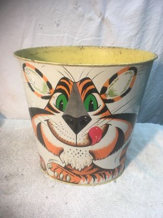 Vintage Mid Century Tony The Tiger Exxon Tiger Metal Trash Can By Cheinco Usa