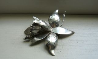 Vintage Taxco Mexico Large Sterling Silver Iris Flower Brooch Pin 3