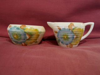 Vintage Clarice Cliff Flower Design Cream Jug And Sugar Bowl Set