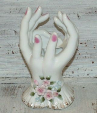 Vintage Lefton China Lady Hand Vase W/roses No Chips