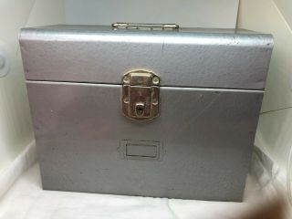 Vintage Silver/graymetal File Box Locking With Key Handle Money Box