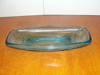 Vintage Teal Blue Mid Century Depression Carnival Glass Candy Dish Serving Bowl